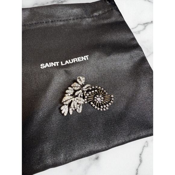 NIB Saint Laurent Crystal Flower Pin Brooch Set Authentic $545 - Picture 1 of 5